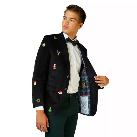 NWT Black OppoSuits Deluxe X-Mas Icons Embroidered Christmas Blazer - Picture 4 of 16